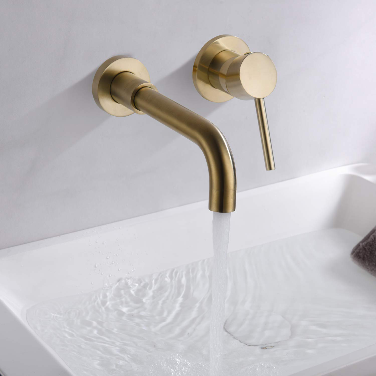 Rubinetto per lavabo a parete per lavabo da bagno in ottone massiccio spazzolato a una maniglia