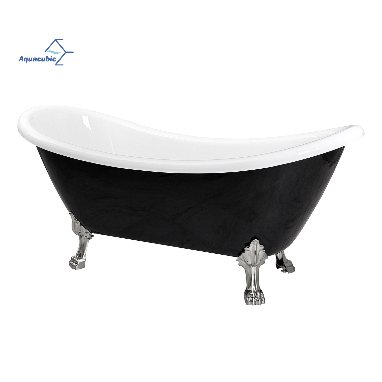 Vasca da bagno moderna in acrilico bianco Vasca da bagno indipendente moderna con piede di supporto in argento Vasche da bagno comode