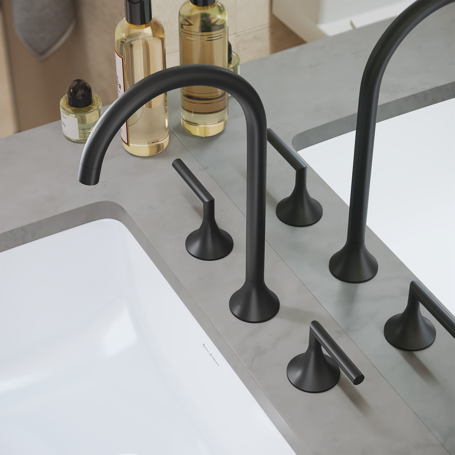 Rubinetto per lavabo Aquacubic ad arco alto CUPC Rubinetto per lavabo da bagno diffuso nero da 8 pollici