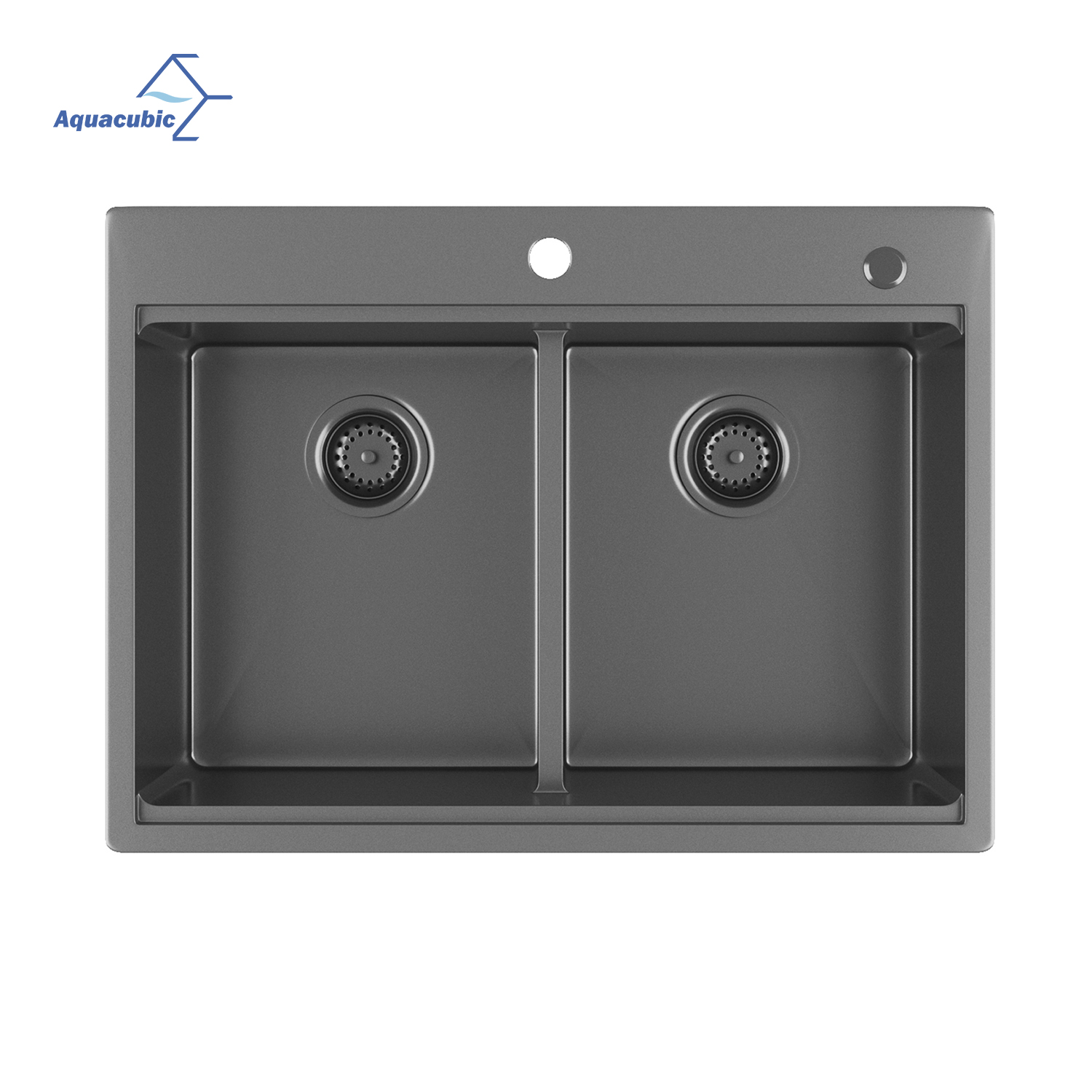 Aquacubic 33*22 pollici Gunmetal Black Acciaio inossidabile 304 Lavello da cucina Topmount a doppia vasca con ripiano e accessori