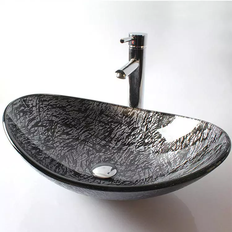 Lavandino rotondo dipinto a mano in vetro temperato per bagno, lavabo