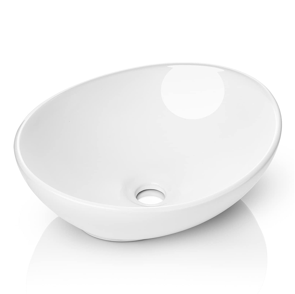 Lavandino da bagno moderno ovale in ceramica bianca a forma di uovo