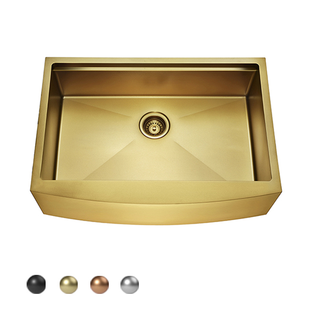 Lavello da cucina a vasca singola fatto a mano in acciaio inossidabile color oro 304 con sporgenza