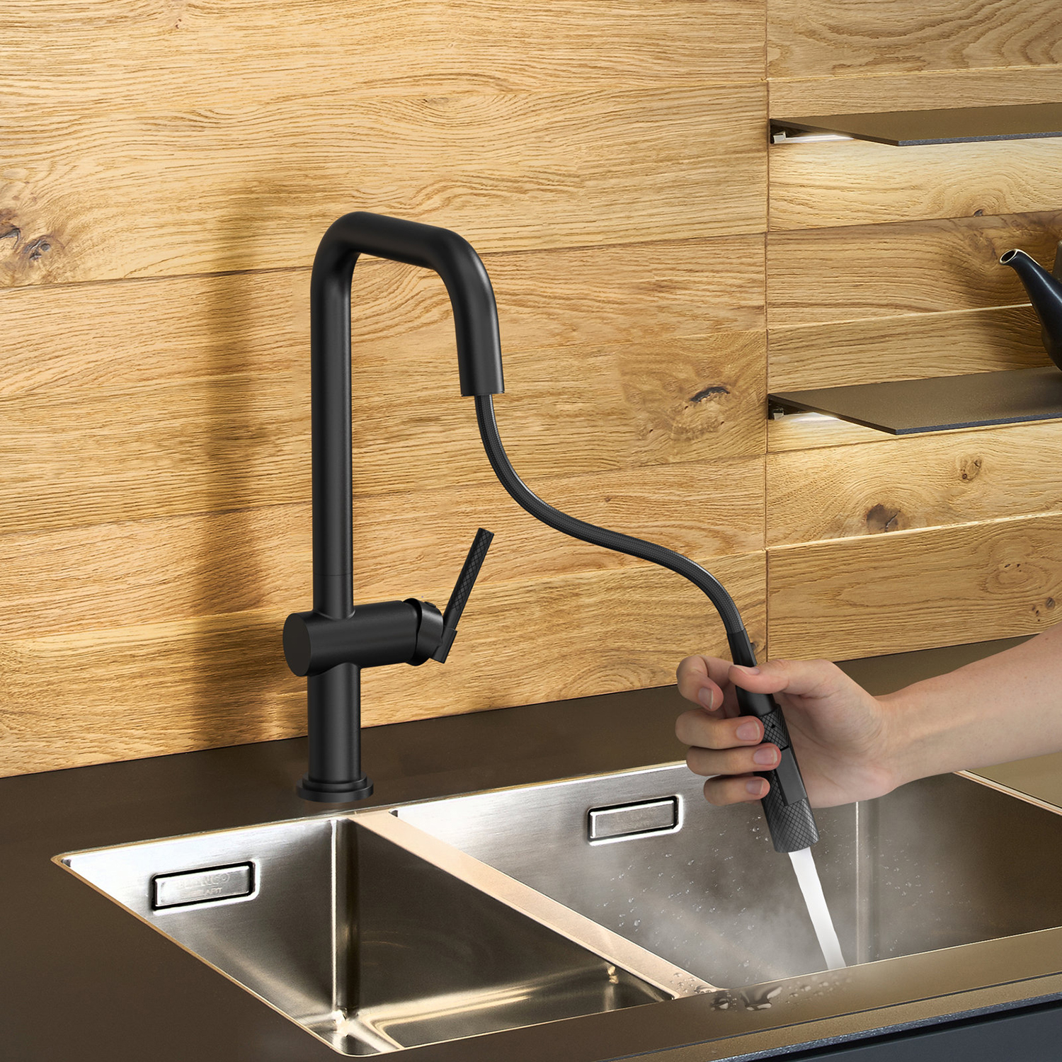 Rubinetto miscelatore per lavello da piano girevole americano CUPC da 360 gradi Rubinetto da cucina moderno in ottone nero
