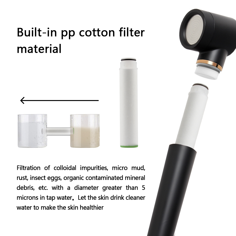 Soffione doccia portatile nero con filtro in cotone PP ad alta pressione