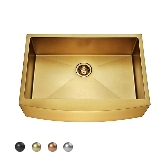 Lavello da cucina a una vasca singola in acciaio inossidabile color oro dorato