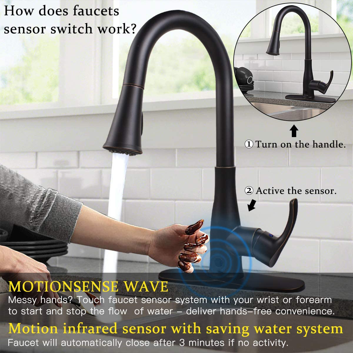Aquacubic cUPC Rubinetti da cucina touchless Sensore di movimento Rubinetto per lavello da cucina automatico con spruzzatore a 2 funzioni