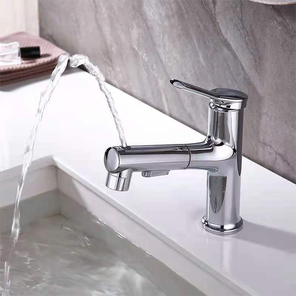 Rubinetto da bagno Aquacubic multifunzionale a foro singolo con tre modalità di flusso d'acqua con spruzzatore estraibile