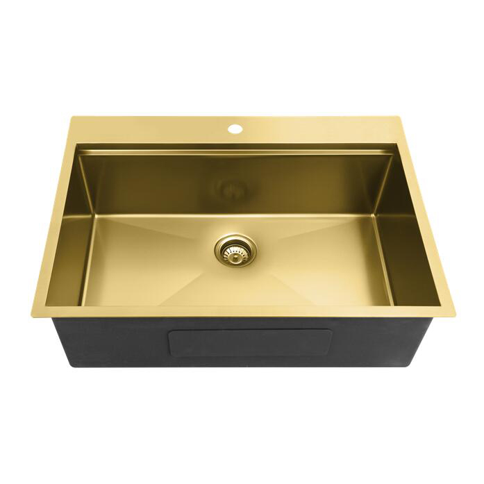 Aquacubic cUPC PVD Nano 33x22 pollici Luxury Gold SUS 304 vasca singola sottotop lavello da cucina fatto a mano con sporgenza